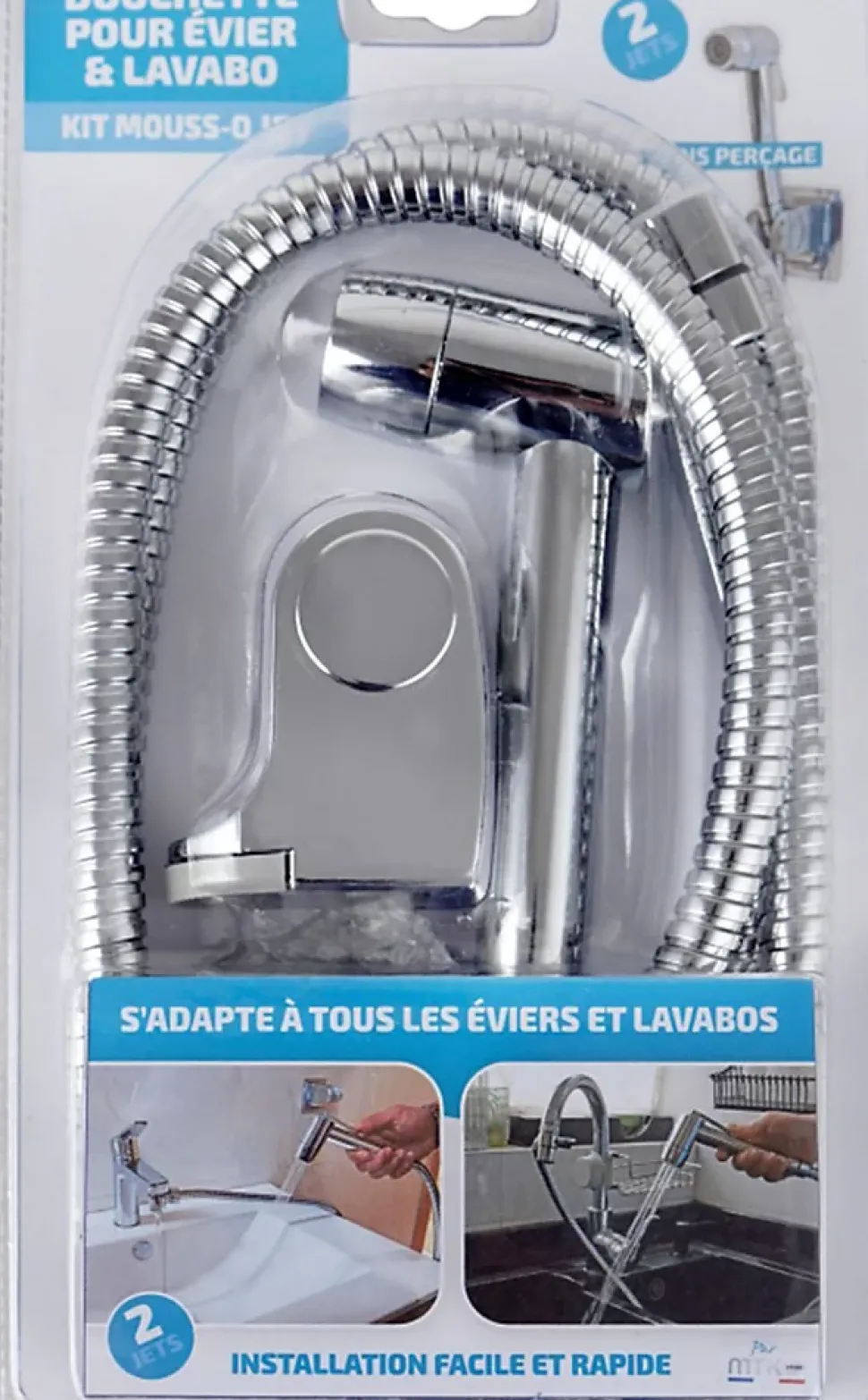 Douchette 2 jets chromée pour robinet de lavabo et évier, MTK Mouss-O Jet