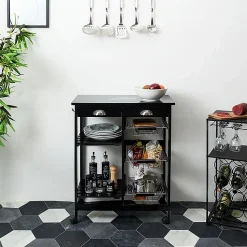 DRAGAN - Desserte à Roulettes Noire Multi-Rangement