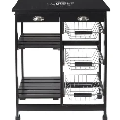 DRAGAN - Desserte à Roulettes Noire Multi-Rangement