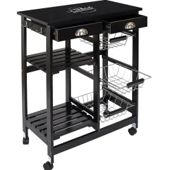 DRAGAN - Desserte à Roulettes Noire Multi-Rangement