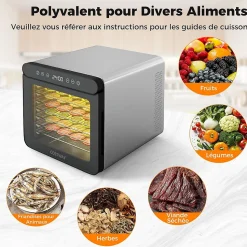 Déshydrateur Alimentaire, 7 Plateaux en Acier Inoxydable, Appareil de Séchage pour Viande, Légumes, Herbes, Fruits, 40x34x32cm