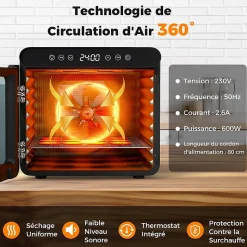 Déshydrateur Alimentaire, 7 Plateaux en Acier Inoxydable, Appareil de Séchage pour Viande, Légumes, Herbes, Fruits, 40x34x32cm