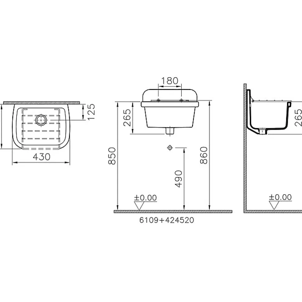 Déversoir mural - Hauteur: 265 mm - Largeur: 430 mm - Profondeur: 370 mm - BLANC