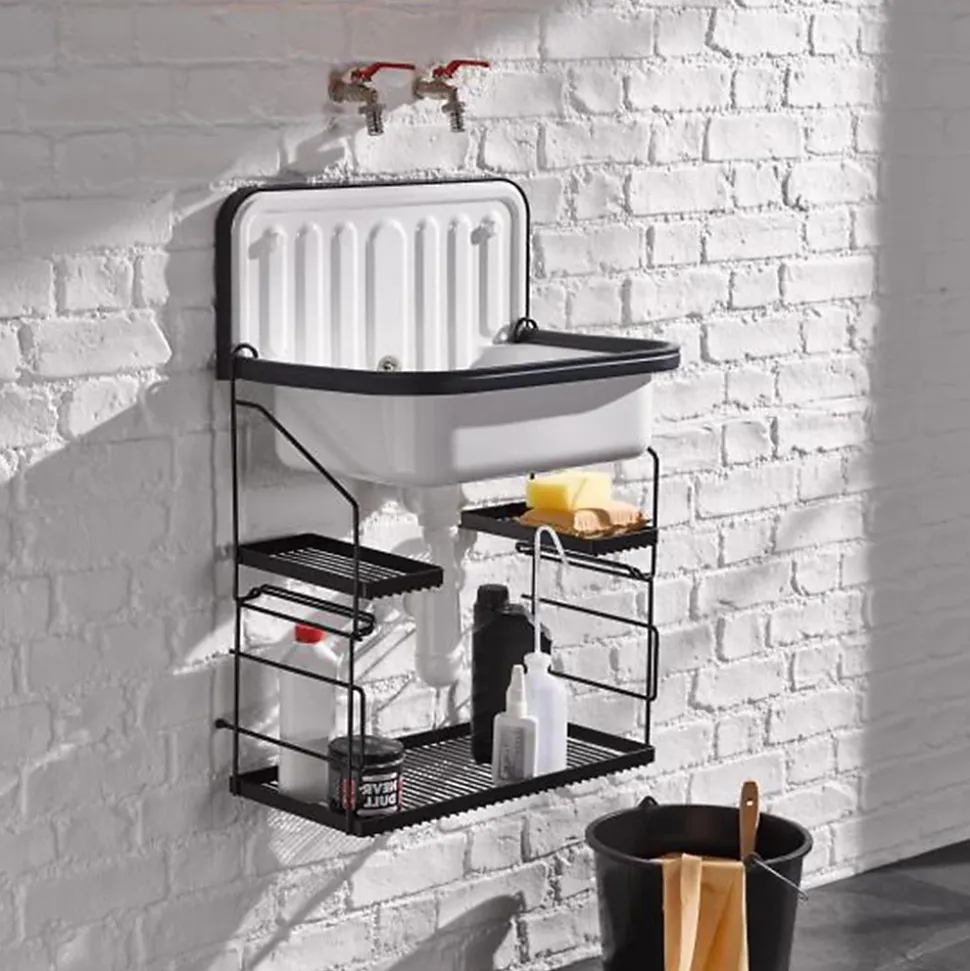 Déversoir mural avec trop plein - Couleur : BLANC avec bordure en plastique