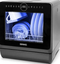 DW5 BK Lave vaisselle de table 950W 7 programmes lavage séchage Machine compacte posable Gain de place Sécurité enfants Duronic