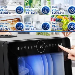 DW5 BK Lave vaisselle de table 950W 7 programmes lavage séchage Machine compacte posable Gain de place Sécurité enfants Duronic