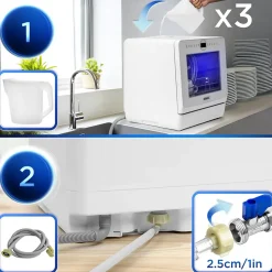 DW5 WE Lave vaisselle de table 950W 7 programmes lavage séchage Machine compacte posable Gain de place Sécurité enfants Duronic