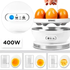 EB27 WE Cuiseur à oeufs 400W 1 à 7 oeufs Thermostat minuteur Cuisson pour oeufs durs ou mollet ou à la coque Sans BPA Duronic