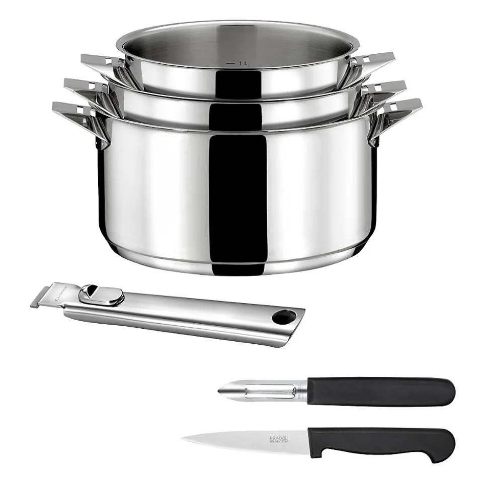 Eclipse - Set 3 casseroles 16/18/20cm inox, 1 éplucheur et 1 couteau office
