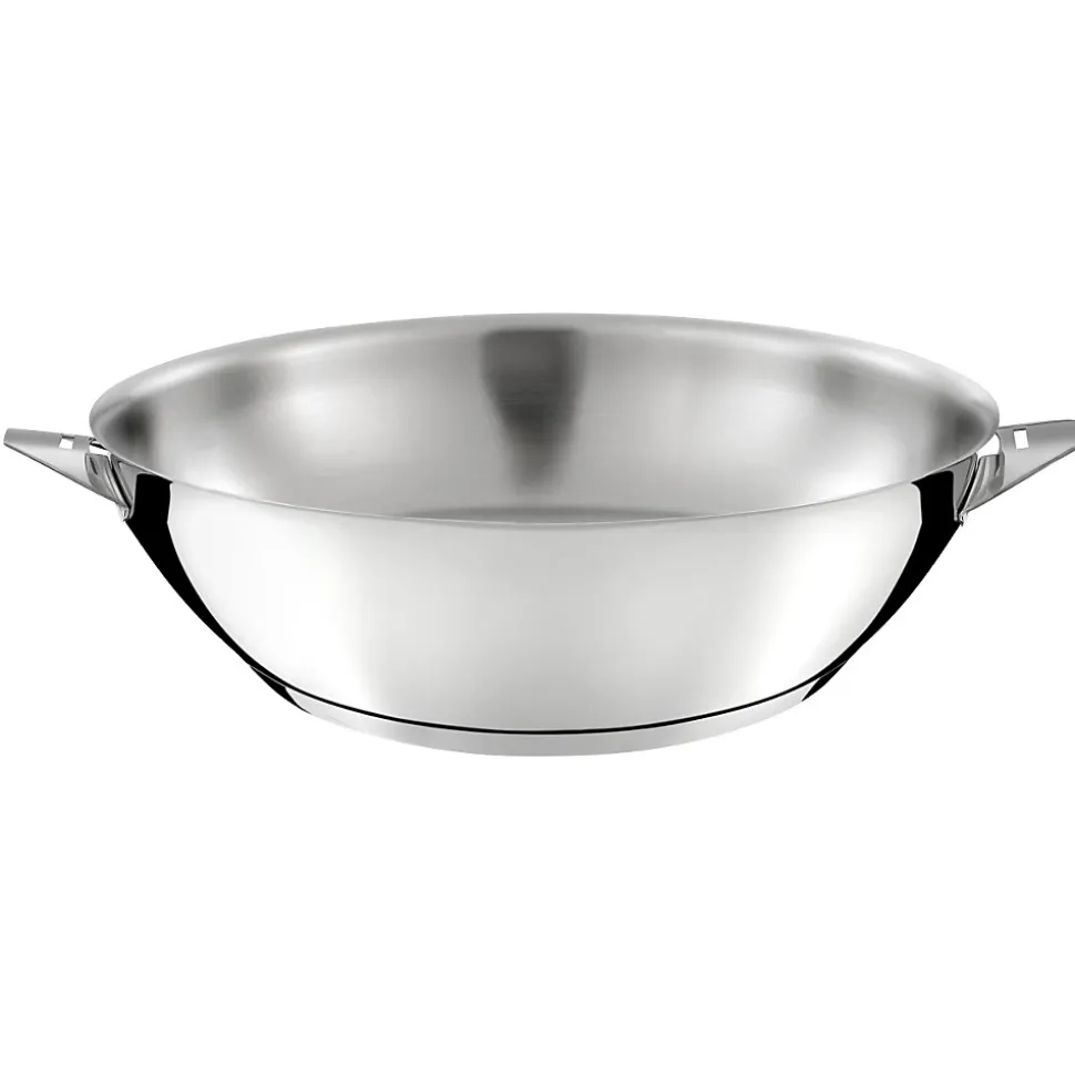 Eclipse - Set 1 wok 28cm inox avec couvercle, 1 poignée amovible effet bois
