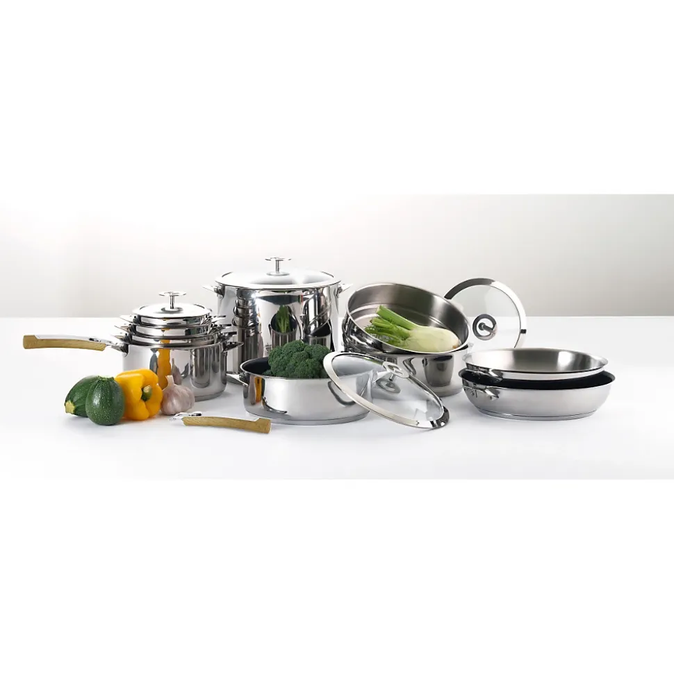 Eclipse - Set 1 wok 28cm inox avec couvercle, 1 poignée amovible effet bois