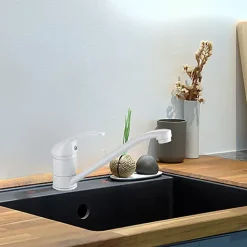 Edouard Rousseau - Mitigeur Évier CARDIFF Blanc - Aérateur Réducteur de Débit - Bec Mobile