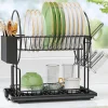 Egoutoire à Vaisselle à 2 Niveaux en inox avec Porte-ustensiles et bac d'égouttement Noir