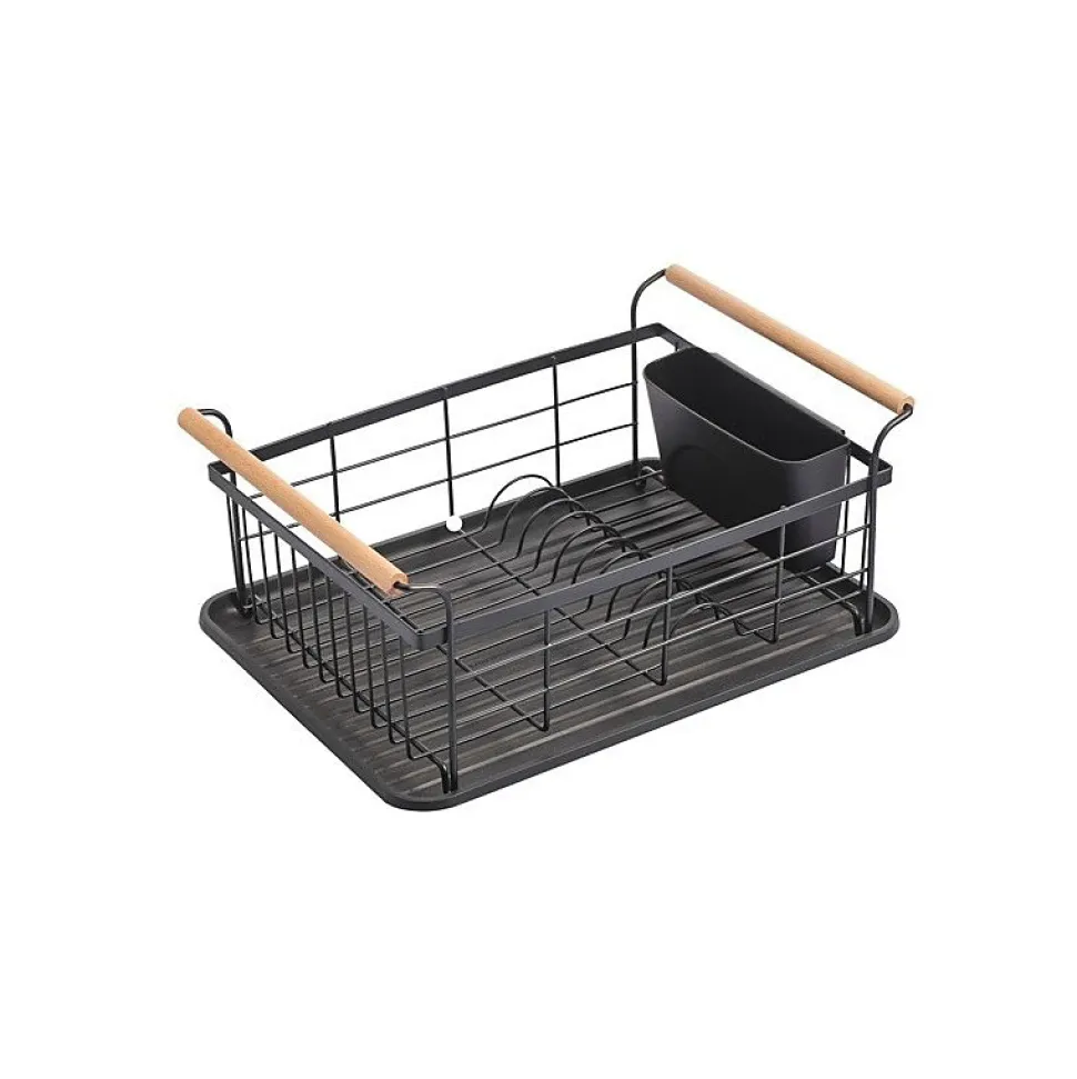 Egouttoir à vaiselle Design industriel Bois Acier ELIE Noir mat MSV