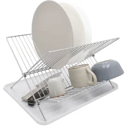 Egouttoir à vaisselle métal et plastique avec bac blanc Box & Beyond
