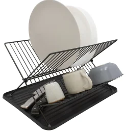 Egouttoir à vaisselle métal et plastique avec bac noir Box & Beyond