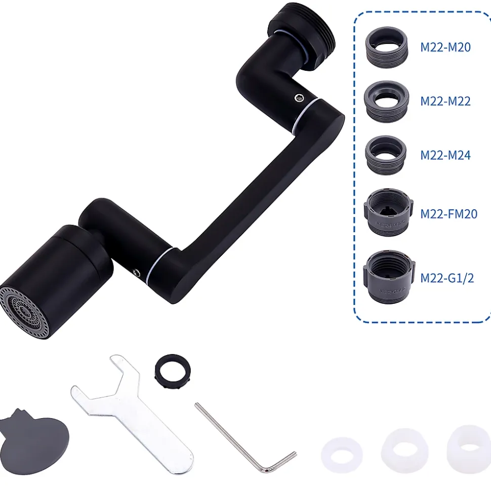 Embout Robinet Pivotant 1440 Mousseur Robinet 2 Jets avec Adaptateur 20/22/24 mm pour Cuisine ou Salle de Bain