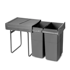 Emuca bac de tri sélectif a montage inférieur et extraction manuelle pour élément de cuisine Recycle, 2x25litres, Plastique gris