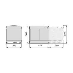 Emuca Bac de tri sélectif à fixation inférieure et extraction automatique dans module de cuisine 2x16litres, Plastique et acier