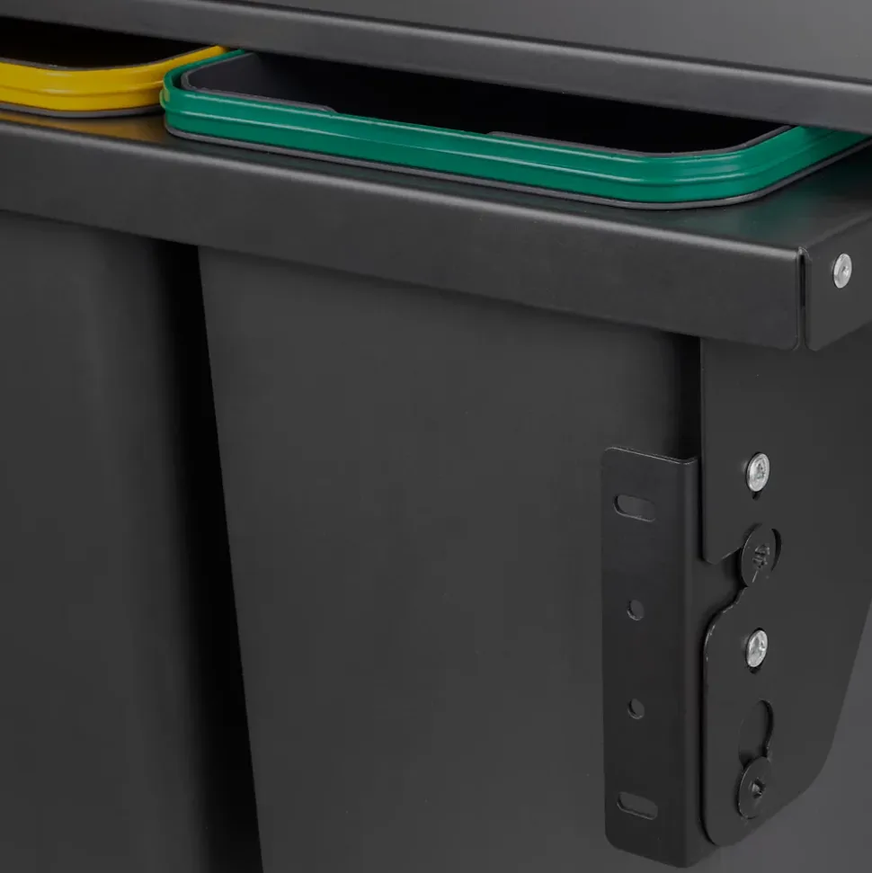Emuca Bac de tri sélectif pour montage latéral sur meuble de cuisine Recycle 2x24litres, Acier, Plastique gris anthracite