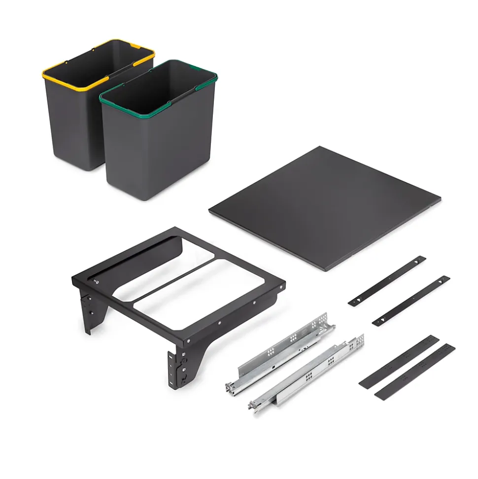 Emuca Bac de tri sélectif pour montage latéral sur meuble de cuisine Recycle 2x24litres, Acier, Plastique gris anthracite