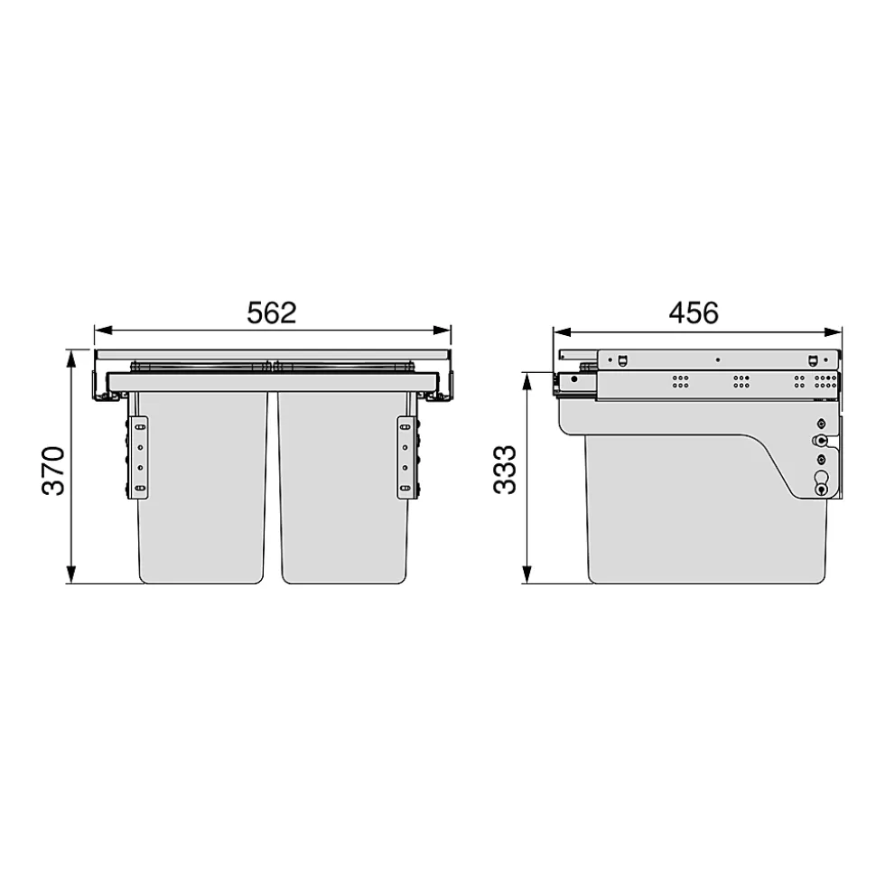Emuca Bac de tri sélectif pour montage latéral sur meuble de cuisine Recycle 2x24litres, Acier, Plastique gris anthracite
