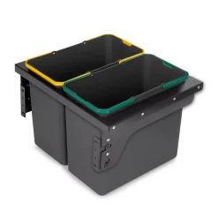 Emuca Bac de tri sélectif pour montage latéral sur meuble de cuisine Recycle 2x24litres, Acier, Plastique gris anthracite