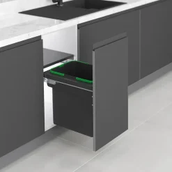 Emuca bac de tri sélectif pour fixation latérale sur meuble de cuisine Recycle 1x35litres, Acier, Plastique gris anthracite