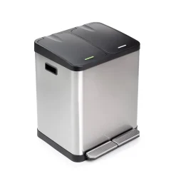 Emuca Bac de tri sélectif a compartiments Recycle, ouverture du couvercle par pédale, 2x15litres, Acier inoxydable