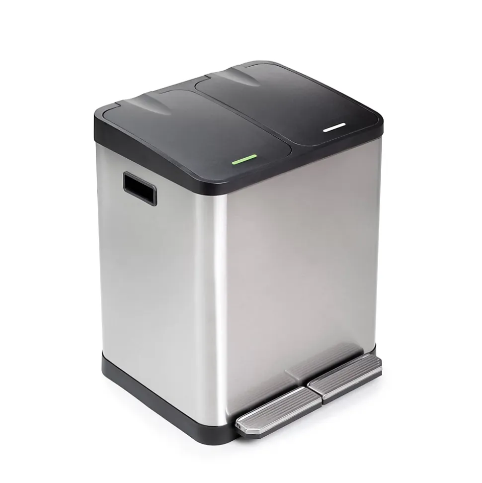 Emuca Bac de tri sélectif a compartiments Recycle, ouverture du couvercle par pédale, 2x15litres, Acier inoxydable