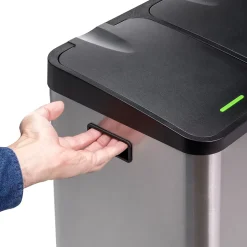 Emuca Bac de tri sélectif a compartiments Recycle, ouverture du couvercle par pédale, 2x15litres, Acier inoxydable