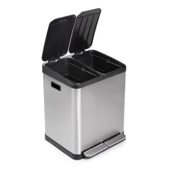 Emuca Bac de tri sélectif a compartiments Recycle, ouverture du couvercle par pédale, 2x15litres, Acier inoxydable