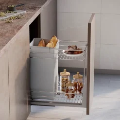 Emuca Chariot coulissant avec paniers et chariot à pain Supra avec fermeture à amortie, module 300, Acier, Chromé