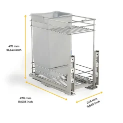 Emuca Chariot coulissant avec paniers et chariot à pain Supra avec fermeture à amortie, module 300, Acier, Chromé