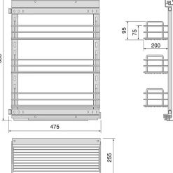 Emuca Chariot extractible Suprastar avec fermeture amortie, module 300mm, Acier, Chromé
