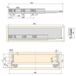 Emuca Kit de tiroirs pour cuisine ou salle de bains Vertex, hauteur 93mm, avec panneaux inclus, module 450mm, peint en blanc
