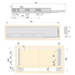 Emuca Kit de tiroirs pour cuisine ou salle de bains Vertex avec réglages 3D, hauteur 178mm, avec panneaux inclus, module 600mm,