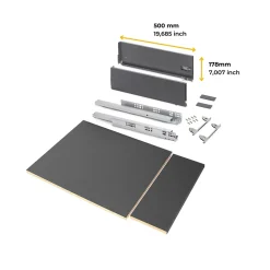 Emuca Kit de tiroirs pour cuisine ou salle de bains Vertex avec réglages 3D, hauteur 178mm, avec panneaux inclus, module 450mm,