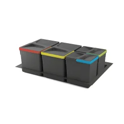 Emuca Kit poubelle de tri sélectif pour tiroir de cuisine avec socle Recycle hauteur 216mm, 2x12litres, 2x6litres, module 800mm,