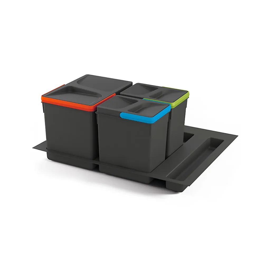 Emuca Kit poubelle de tri sélectif pour tiroir de cuisine avec socle Recycle hauteur 216mm, 1x12litres, 2x6litres, module 600mm,