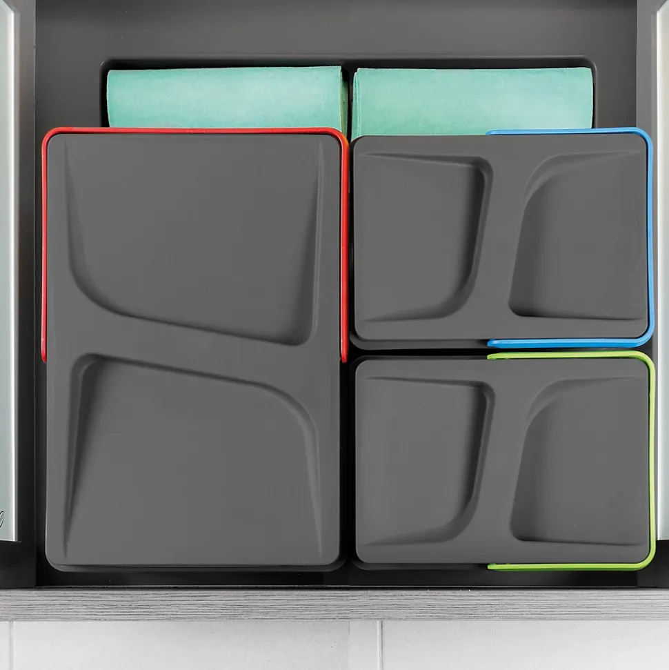 Emuca Kit poubelle de tri sélectif pour tiroir de cuisine avec socle Recycle hauteur 216mm, 1x12litres, 2x6litres, module 600mm,