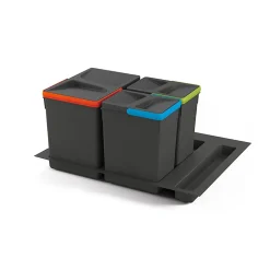 Emuca Kit poubelle de tri sélectif pour tiroir de cuisine avec socle Recycle hauteur 266mm, 1x15litres, 2x7litres, module 600mm,