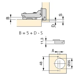 Emuca Lot de 20 charnières coudées X91 à fermeture amortie et embases euro, Hauteur 0, Acier, nickelé