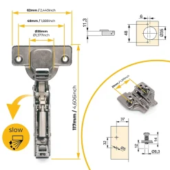Emuca Lot de 20 charnières coudées X91 avec fermeture amortie et embases Euro, hauteur 0, nickelé, titane