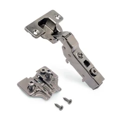 Emuca Lot de 20 charnières coudées X91 avec fermeture amortie et embases Euro, hauteur 0, nickelé, titane