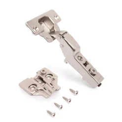 Emuca Lot de 20 charnières coudées X92 avec fermeture amortie avec embases à visser, Hauteur 0, Acier, Nickelé