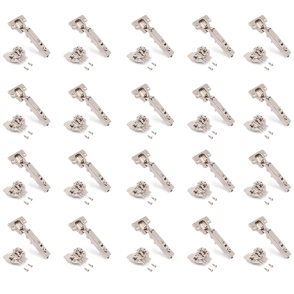 Emuca Lot de 20 charnières droites X92 avec fermeture amortie et embases de montage mixtes, Diamètre 5x9.5mm, Hauteur 0, Acier,