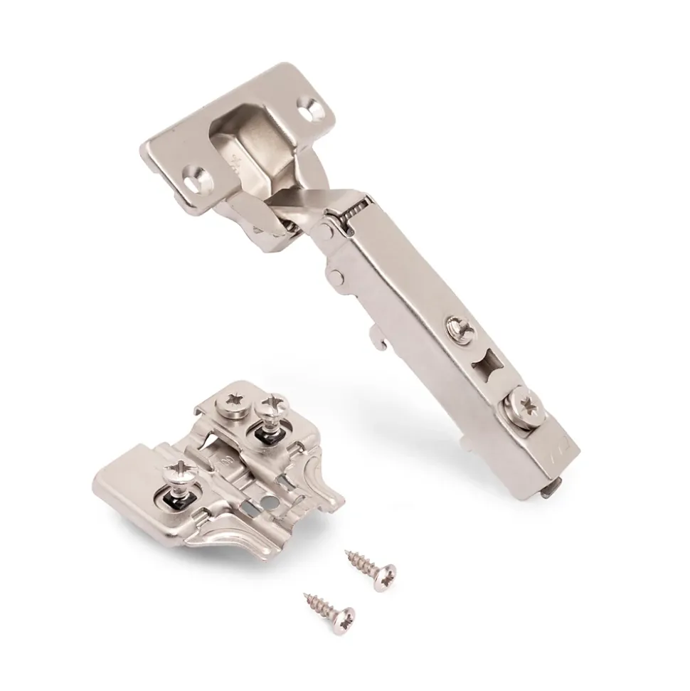 Emuca Lot de 20 charnières droites X92 avec fermeture amortie et embases de montage mixtes, Diamètre 5x9.5mm, Hauteur 0, Acier,