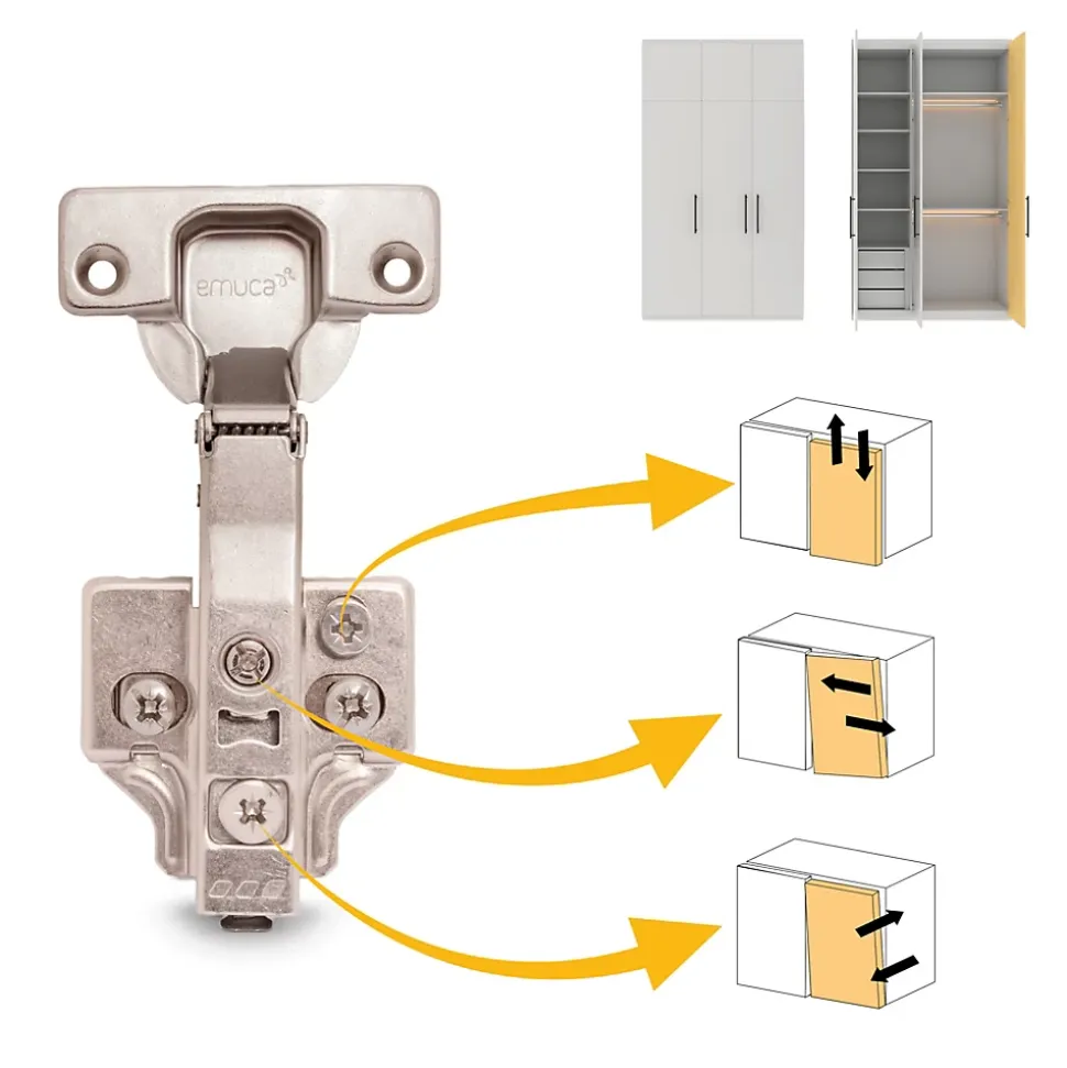 Emuca Lot de 20 charnières droites X92 avec fermeture amortie et embases de montage mixtes, Diamètre 5x9.5mm, Hauteur 0, Acier,