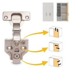 Emuca Lot de 20 charnières droites X91 à fermeture amortie avec embases à visser, Hauteur 0, Acier, Nickelé